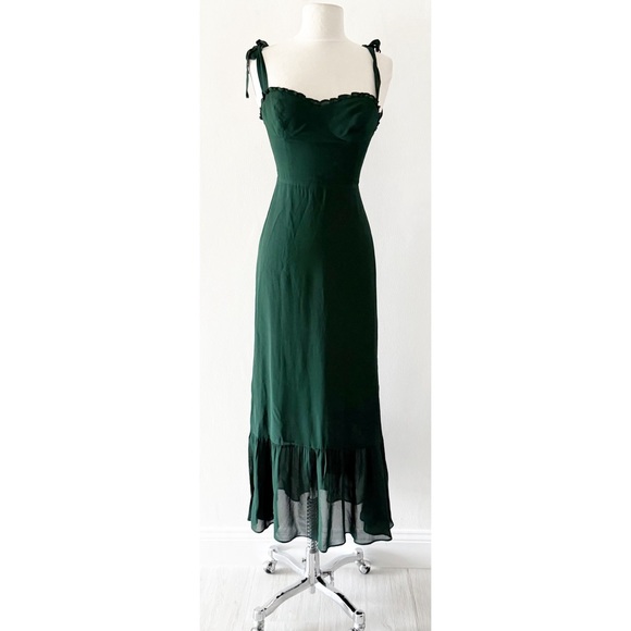 Reformation Nikita Emerald Green Tie Strap Midi Dress Size 0P (0 Petite) - Picture 2 of 10